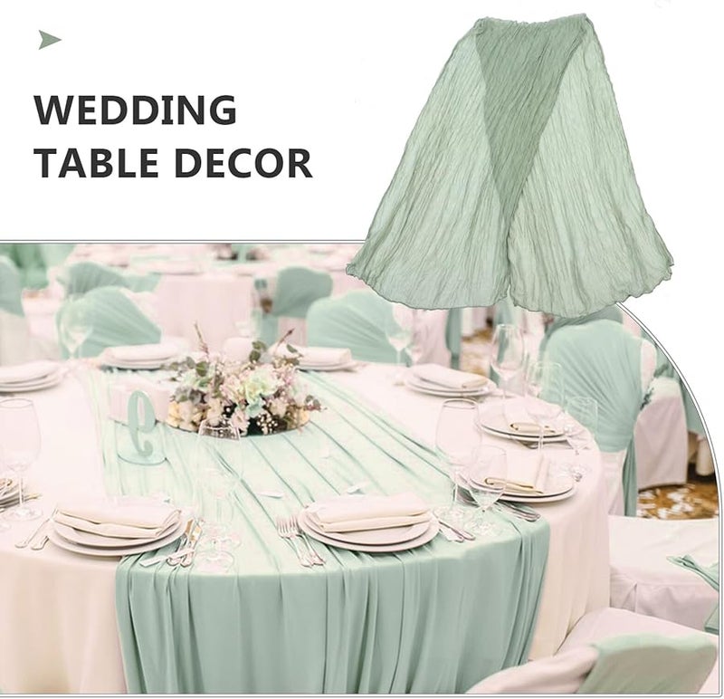 Sage Green Cheesecloth Table Runner Pleated Farmhouse Wedding Party Dining Decor - Image 5